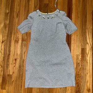 Eliza J grey dress with cute neckline and zipper detailing